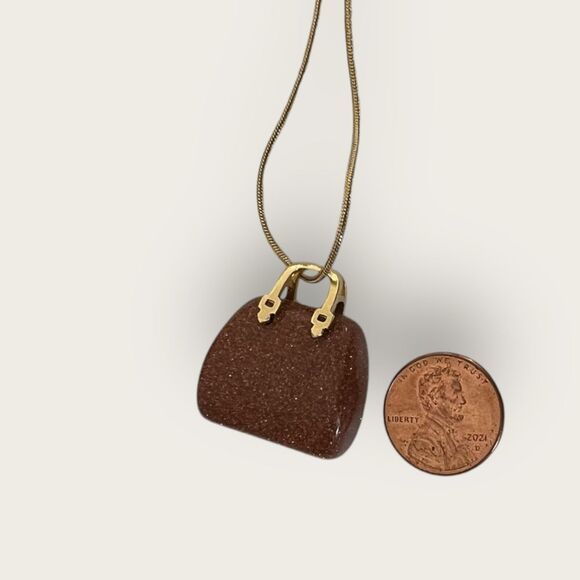 Brown druzy Quartz  purse pendant plus a gold plated necklace - Picture 4 of 7